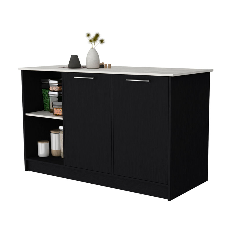 Spacious Wood Kitchen Island In Black And , Optimize Workflow Storage Stationary Grey, Ideal For