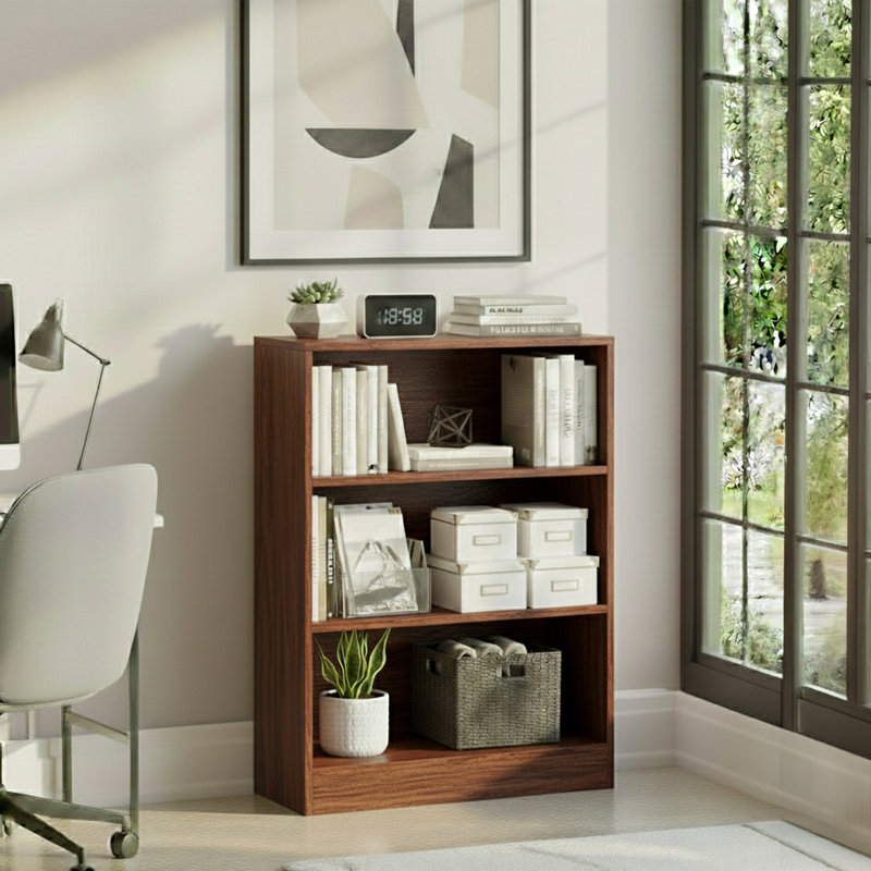 142cm H x 60cm W Standard Bookcase, (3 Shelves) 75cm H x 60cm W x 24cm D, Walnut