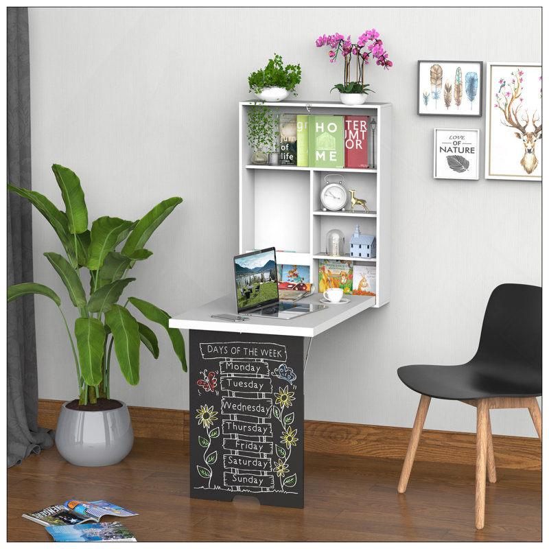 Bureau mural polyvalent pliable avec tablettes pour optimiser l'espace, H 57,8 po x l 23,5 po x P 34,8 po