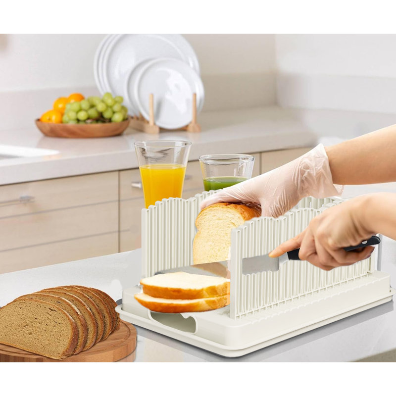 Bread Slicer for Homemade Bread, Sourdough Bread Slicer with Crumb Tray, Width-Adjustable Bread Slicing Guide, Suitable for Homemade Bread, Cakes, Sandwich, Bagels