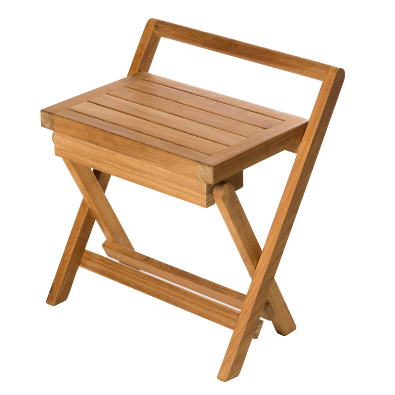Fiji 16'' Teak Wood Folding Shower Bench with Brass Handle