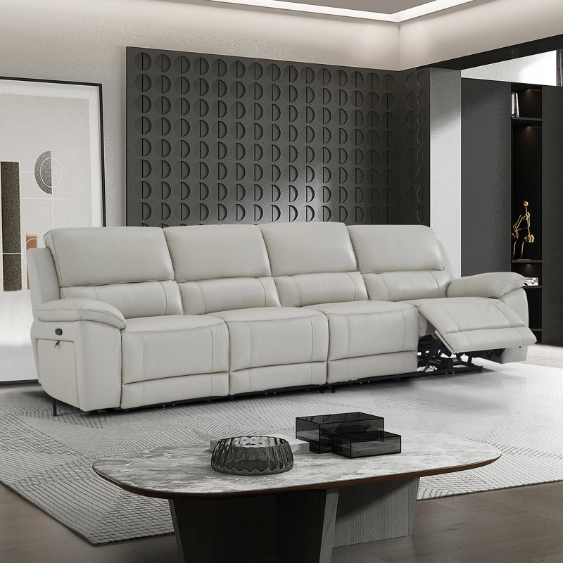 Canapé modulaire inclinable électrique, revêtement en cuir fleur, Smoke, 4