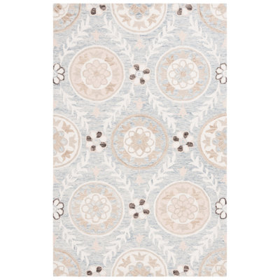 Jardin Hand Tufted Wool Cotton Floral Rug in Ivory/Light Gray