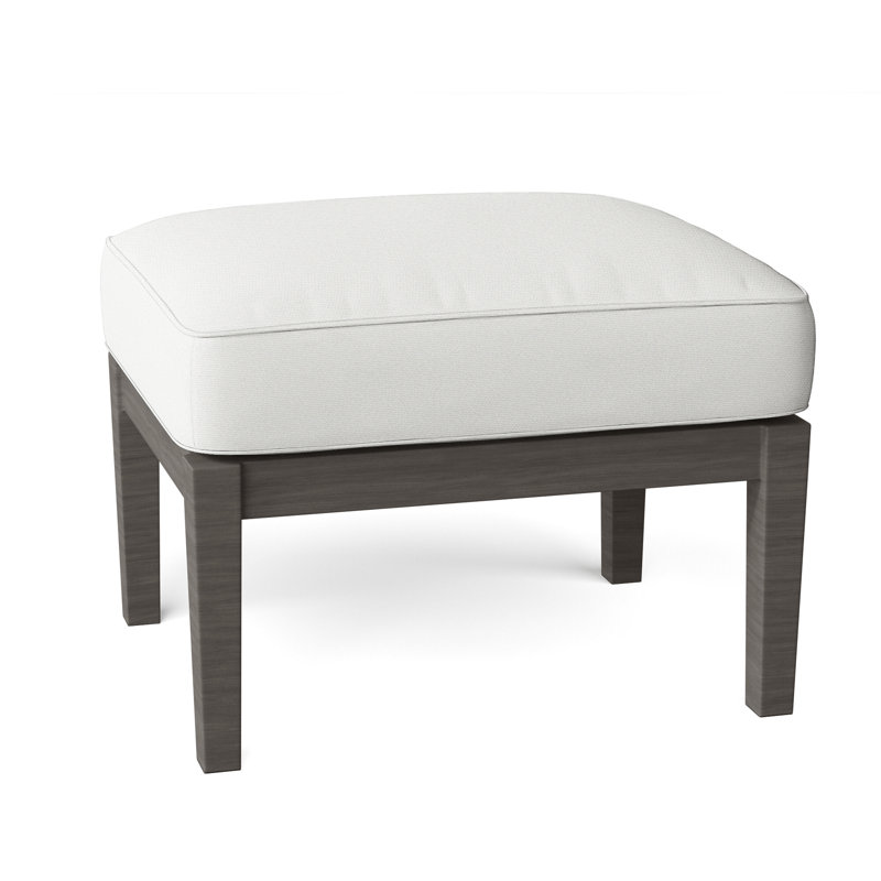 Lattice Outdoor Ottoman with Cushion, Welt, Linen Chambray
