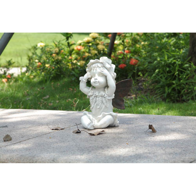 Creamy White and Dark Winged Resin Fairy Statue