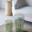 S / 2 vases décoratifs en verre vert avec motifs de visage