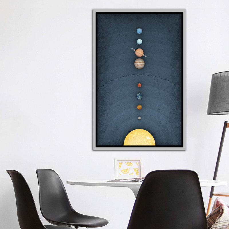 Système solaire II, art encadré, H 60 po x l 40po x P 1,5 po, Toile avec cadre argenté