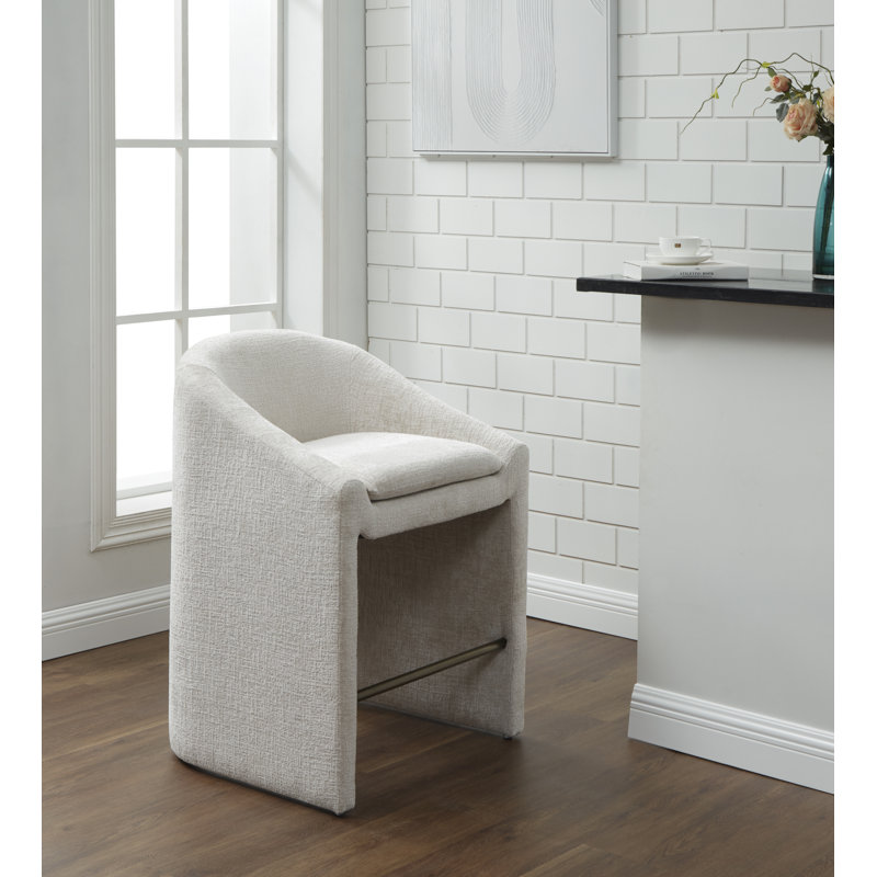Tabouret de bar et de comptoir en chenille Kagan, Tabouret de comptoir (siège d'une hauteur de 26,8, Crème