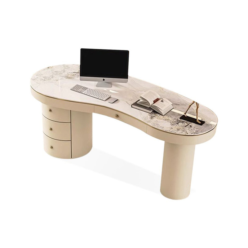 Bureau double caisson en ardoise avec tiroirs, H 29,53 po x l 62,99 po x P 27,56 po, Left Hand Return, Crémeux / gris
