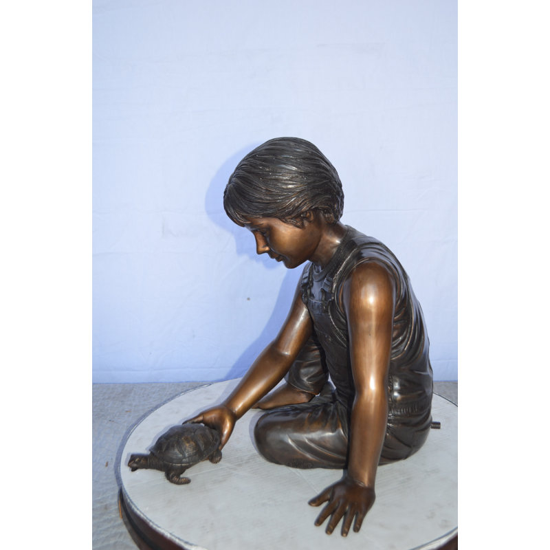 Bronze Boy Push Turtle Fountain