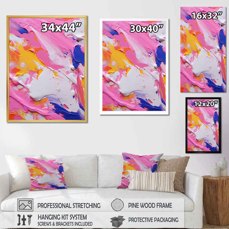 Rose, bleu, jaune et liquide, art - impression, Toile tendue, H 20 po x l 12 po x P 1 po
