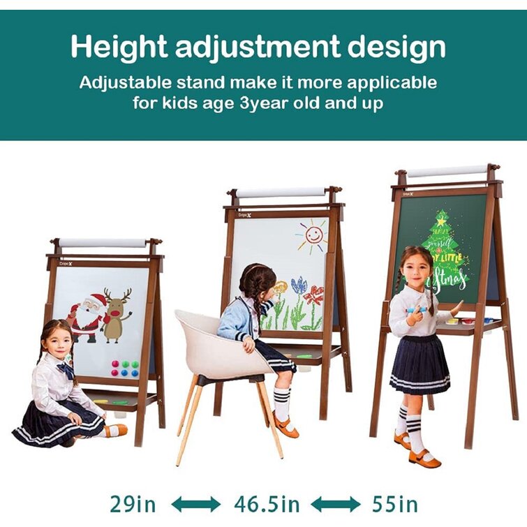  Dripex Art Easel for Kids - Double Sided Toddler Wooden Easel  with Dry Erase Board&Chalkboard, Paper Roll, Letters&Numbers - Adjustable Children  Painting Easel for Drawing (Brown) : Toys & Games