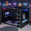 Lit mezzanine double avec bureau à hauteur réglable, tige de suspension et tête de rangement