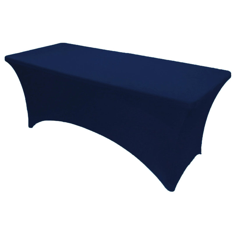 4Ft, 6Ft, 8Ft Spandex Tablecloth Fitted Stretch Rectangular Table Cover For Dining Wedding Party, Navy Blue, 96" x 30"