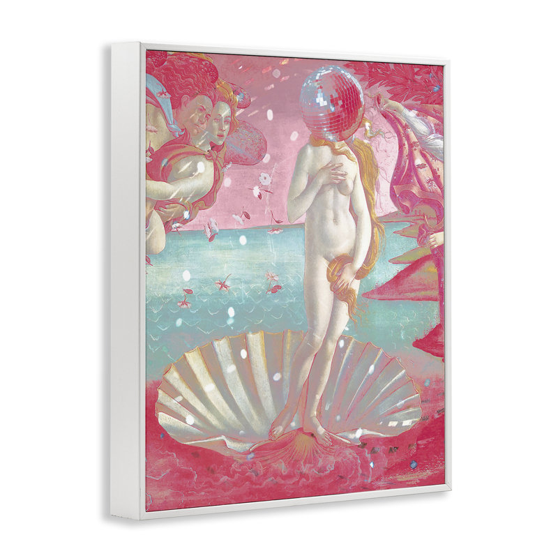 Giclée encadrée Venus & Clamshell, par Lil 'Rue, H 20 po x l 16 po, Estampe numérique encadrée blanc bord de mer