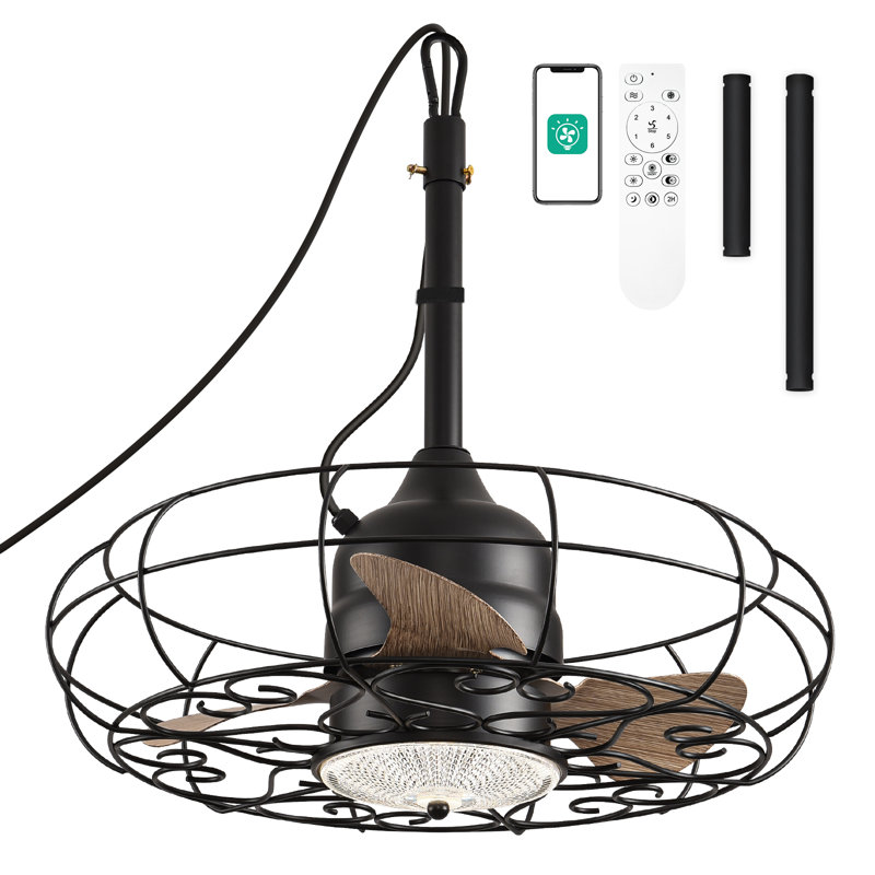 Zoyar 28" Outdoor Ceiling Fan with LED Lights-Waterproof, Plug in Caged Ceiling Fan with Lights for Pergola Canopy, 28" Wide