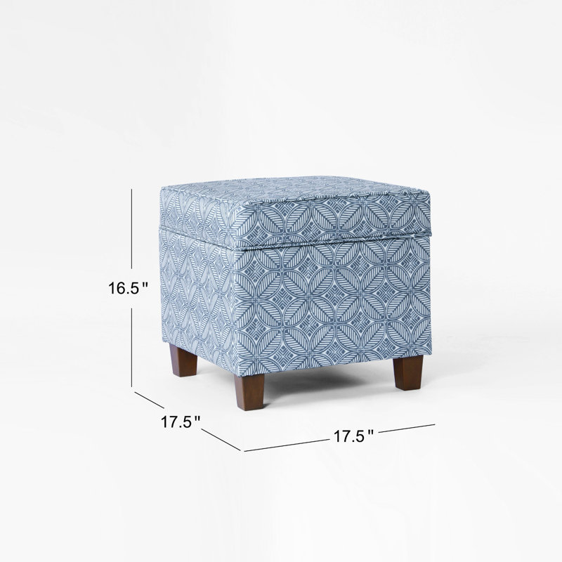 Repose-pieds carré avec rangement Pyp, 18 po, imprimé bleu indigo, brun noyer