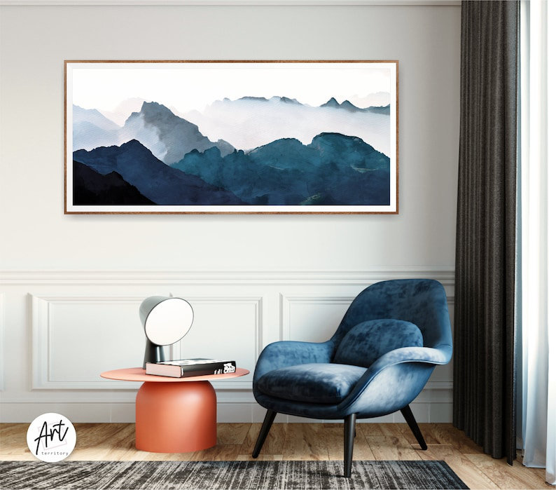 Grand art panoramique, Blue Ridge Mountains, impression à l'aquarelle, Toile tendue, H 20 po x l 40 po x P 1,5 po