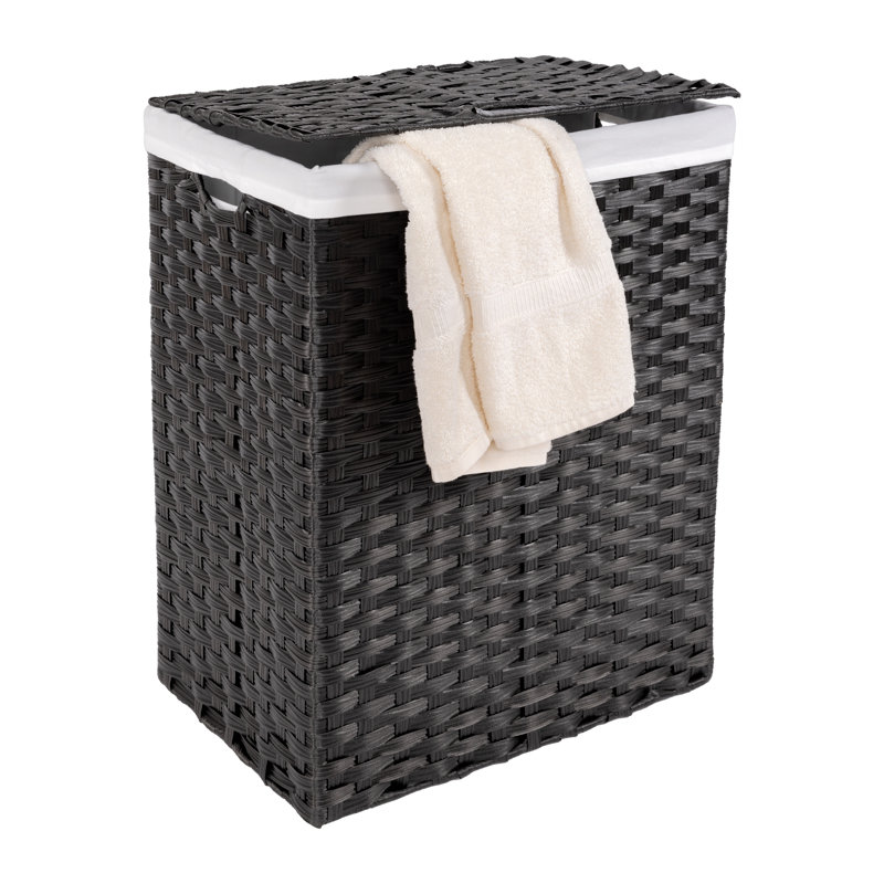 Black Handwoven Plastic Collapsible Frame Hamper with Lid