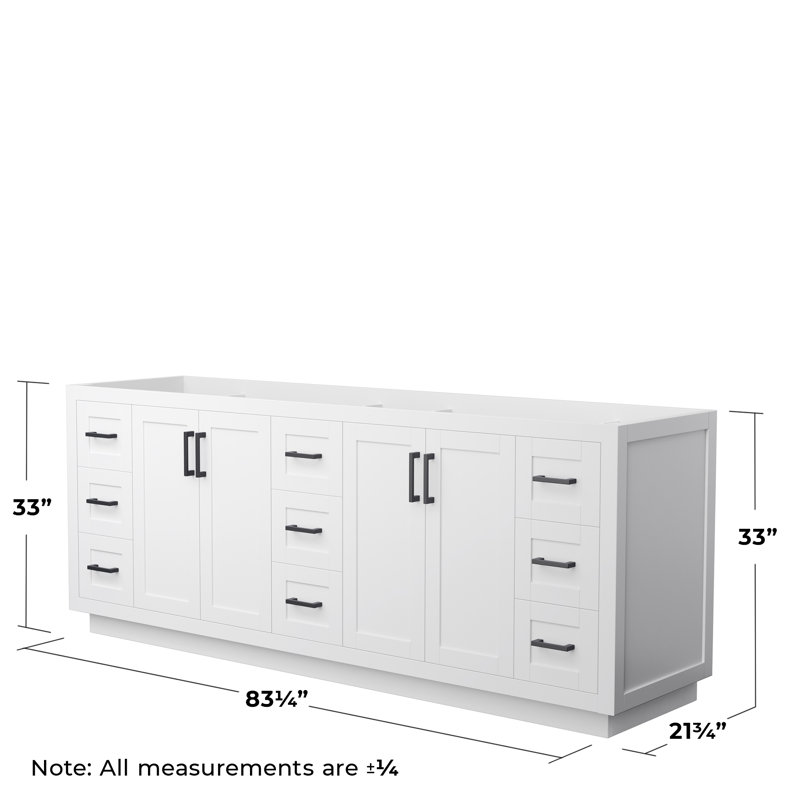 Base de meuble-lavabo double autoportante 83,25 po Miranda, Blanc / noir mat