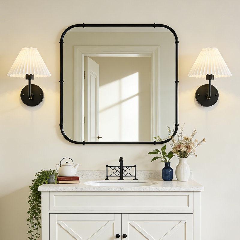 2-light Wall Sconce With Pleated Fabric Shades And Pvc Lining, Matte Black
