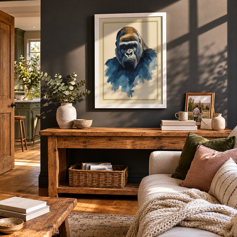 Gorilla Portrait Modern - Framed Print, A2 - 59.4 x 42.0 cm, White
