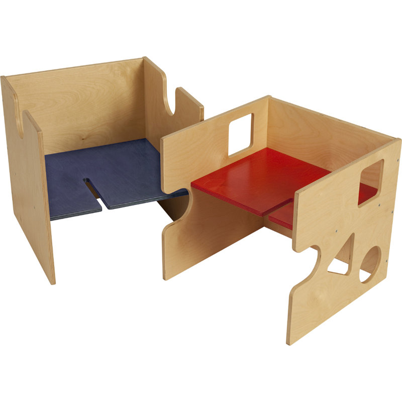Kids 3 Piece Square Arts And Crafts Table and Chair Set, Natural finish