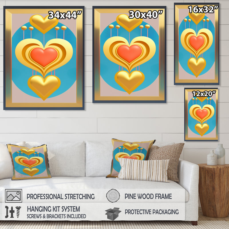Dericka Shining Contemporary Red Heart III - impression sur toile tendue, H 20 po x l 12 po x P 1 po, Toile tendue