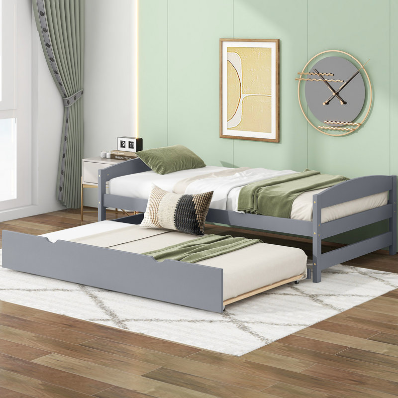 Lit plateforme avec lit gigogne, Gris