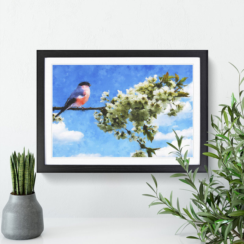 Bullfinch Bird on a Tree - Picture Frame Painting, Black Framed, 27cm H x 36cm W x 2cm D