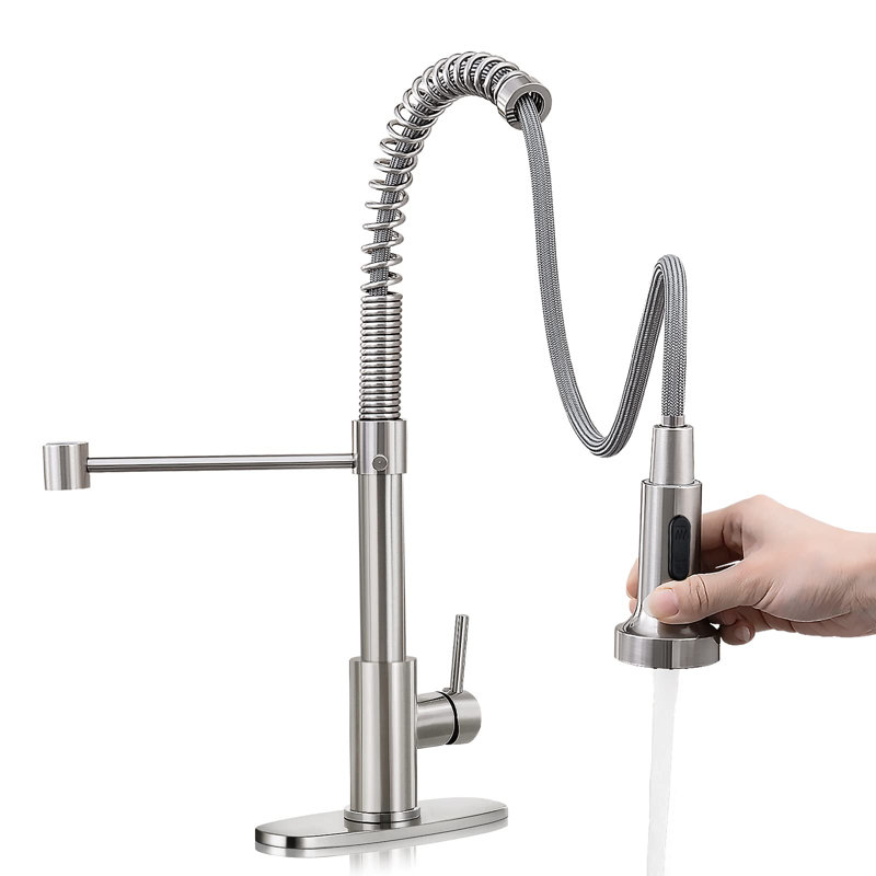 Robinet de cuisine HGN avec douchette extractible, robinet de cuisine à poignée simple en acier inoxydable, Nickel brossé