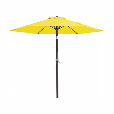  Yellow 7.5FT Patio Umbrella Market Table Umbrella with 6 Sturdy Ribs, Push Button Tilt/Crank Outdoor Umbrella for Garden, Deck, Backyard, Pool and Beach