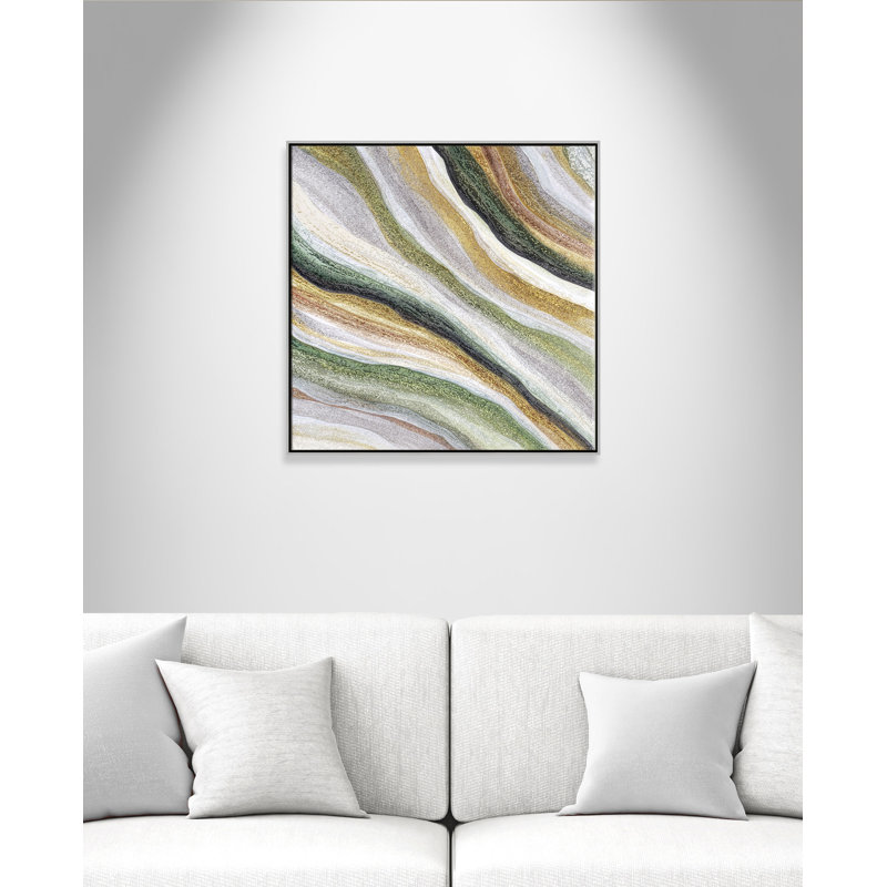 Modern Agate Green Tones - cadre flottant, reproduction d'art sur toile, H 36 po x l 36 po x P 2 po, Argent