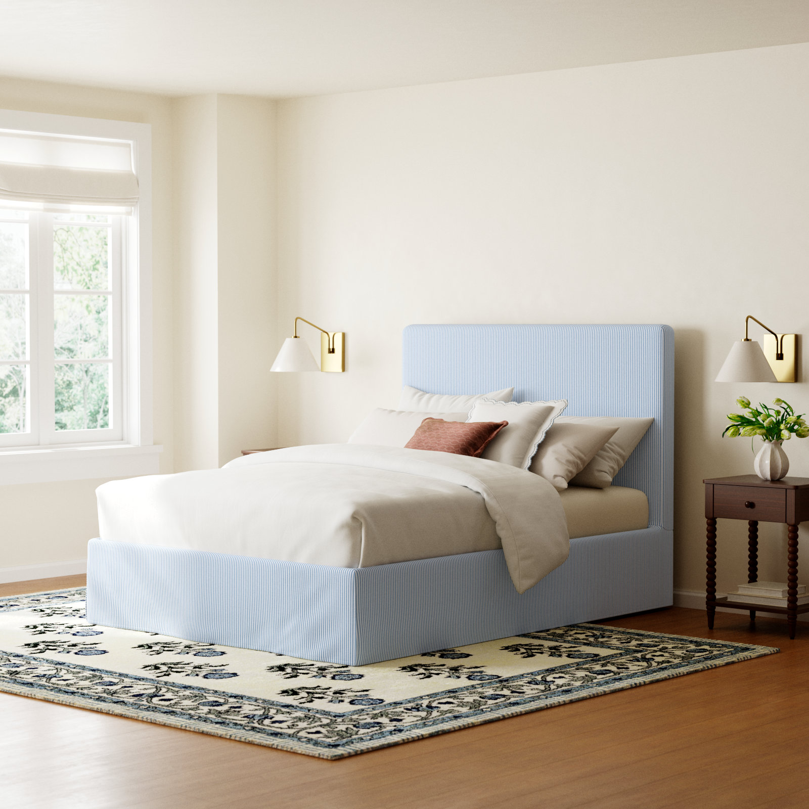 Verona Upholstered Slipcover Bed, Queen, Prep Stripe Blue