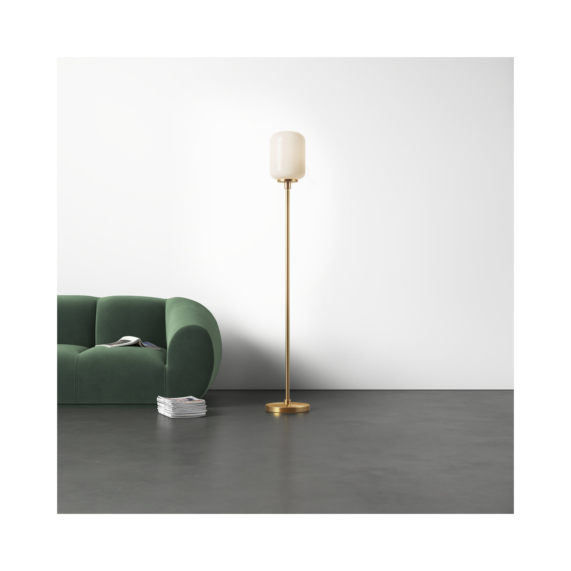 Boystown 69'' Floor Lamp, White, Brass