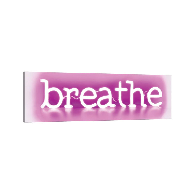 Neon Breathe Pink On White by Hailey Carr - Wrapped Canvas Panoramic Print, 30.48 cm H x 91.44 cm W x 1.91 cm D