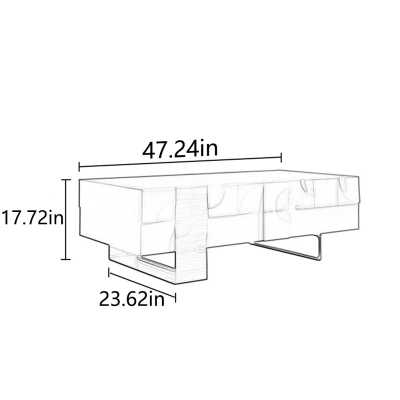 Table basse simple en bois massif au design créatif, H 17,72 po x L 47,24 po x l 23,62 po, Gris