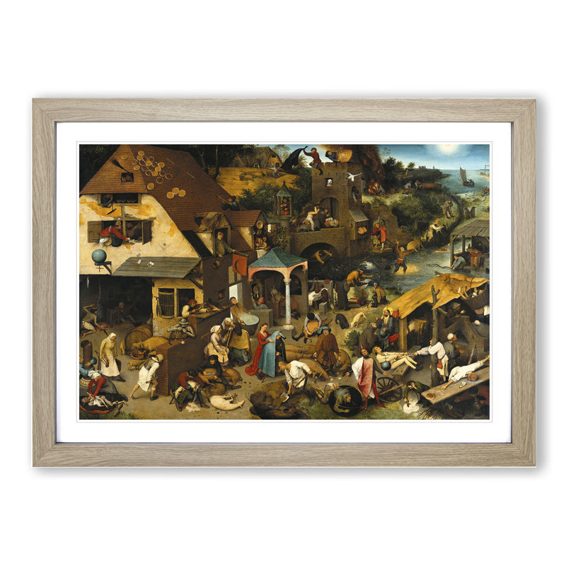 The Dutch Proverbs by Pieter Bruegel the Elder - Framed Print, 48cm H x 65cm W x 2cm D, Oak