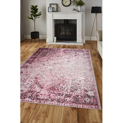 Handgefertigter Teppich Nevius in Rosa
