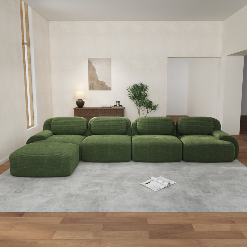 4-seat Boneless L-shaped Sofa 32d High-resilience Sponge Anti-slip Design Chaise Design Extra-wide Curved Armrests Multi-free Combination No Assembly For Studies Living Rooms Media Rooms
