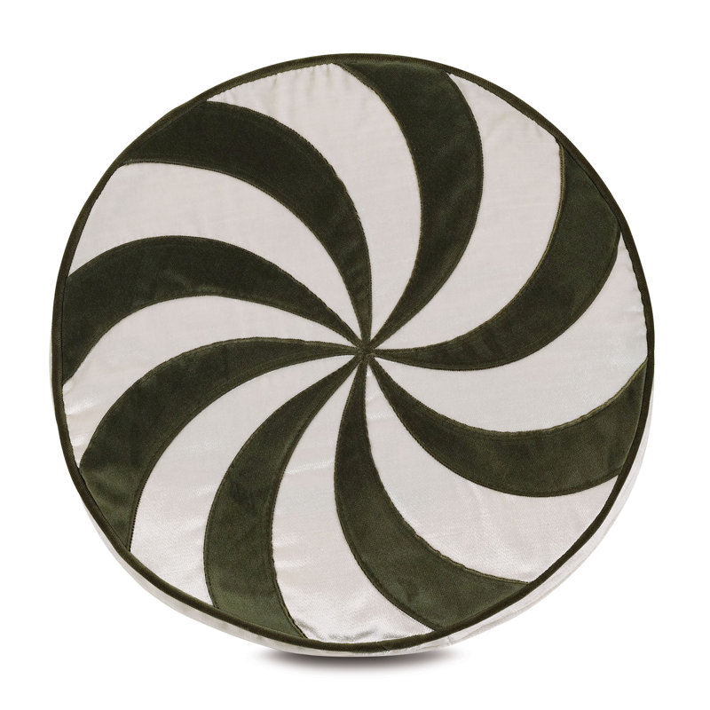 Holiday Traditional Circular Pillow Cover & Insert, Green/White