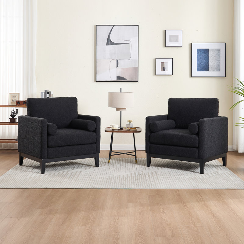 Upholstered Accent Chair With 2 Pillows(Set Of 2), Black, Black