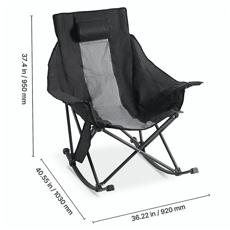 Heated Camping Chair, 3 Heating Settings, Large-Sized Padded Folding Rocker, Heavy Duty Outdoor Lawn Chairs with Pocket & Cupholder, Support 225lbs, Portable Heated Chair for Sports Winter Use