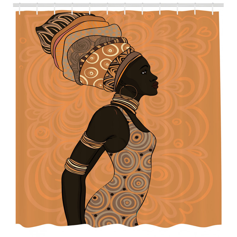 African Shower Curtain Set + Hooks, 70" H x 69" W