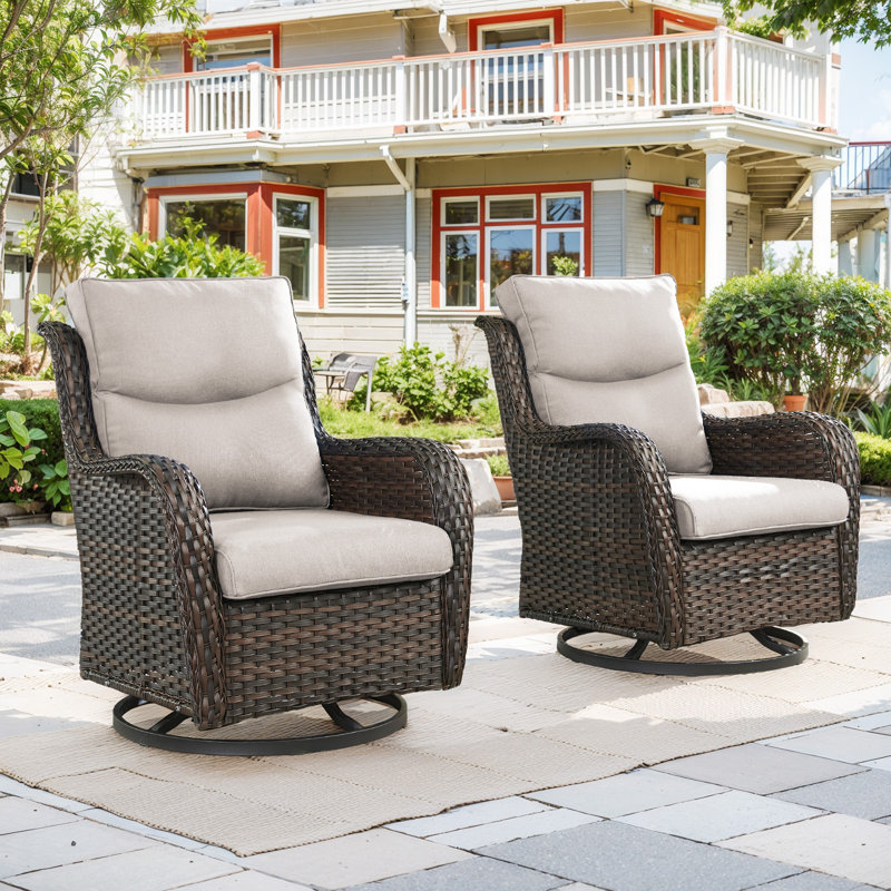Outdoor Wicker Swivel Glider Chairs With 5" Cushions, Beige, Brown