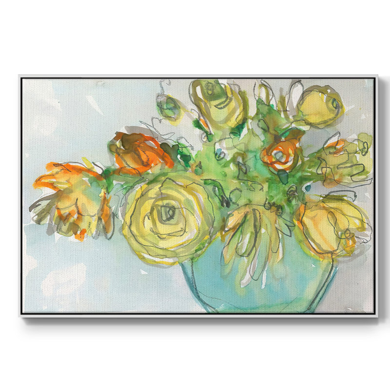 " Spring Floral Accent I ", 17" H x 25" W x 2" D, White Framed Canvas