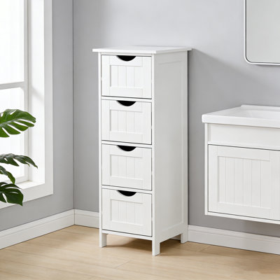 White Freestanding Bathroom Storage Cabinet With Drawers - Compact & Practical