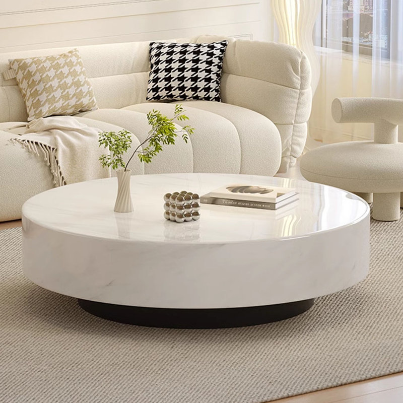 Simple luxury cream style marble coffee table, 13.77" H x 47.24" L x 47.24" W