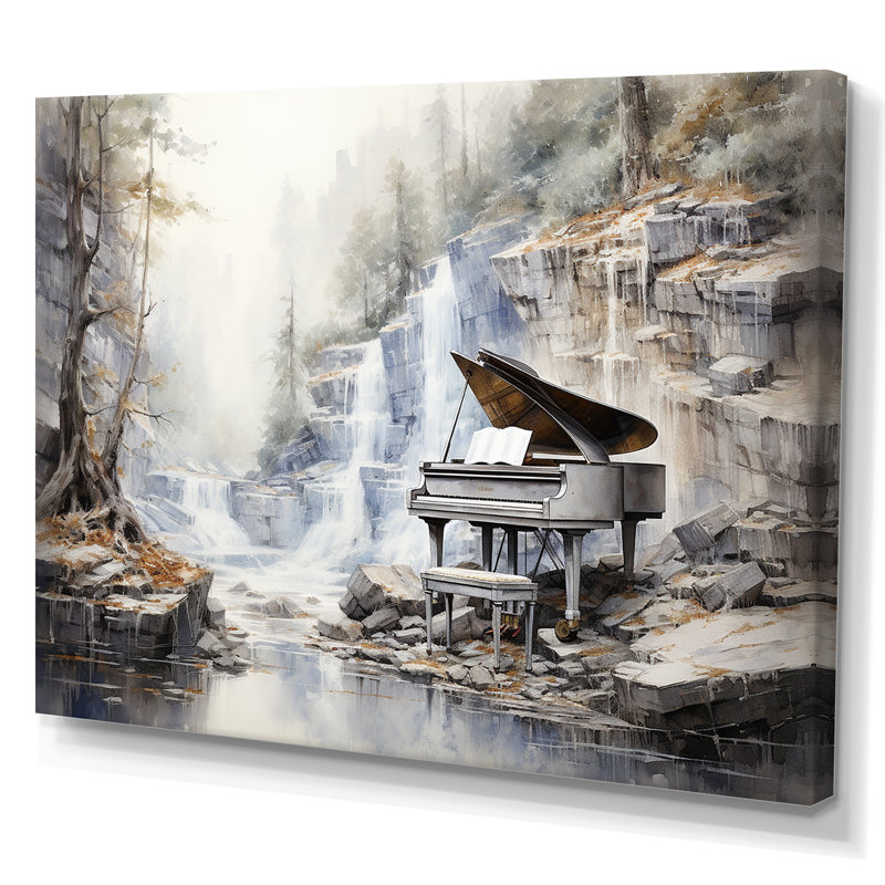 Piano Piano Cascade II - Piano Wall Art Living Room, Toile tendue, H 30 po x l 40 po x P 1,5 po