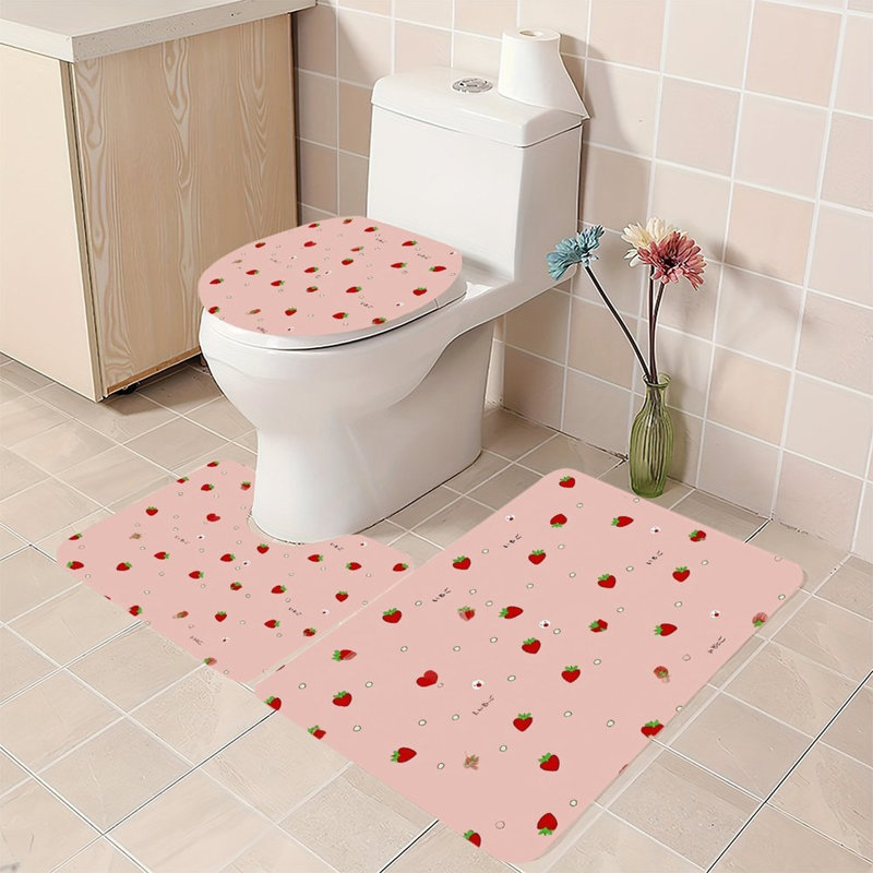 Ensemble de 3 tapis de salle de bain rose à pois rose pour salle de bain, joli espace pastel